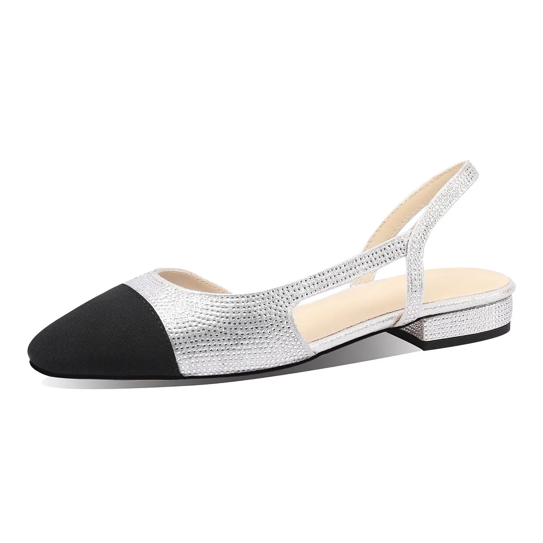 20mm Womens Slingback Rhinestone Flat Pumps Closed Round Toe Splicing Casual Shoes-vocosishoes
