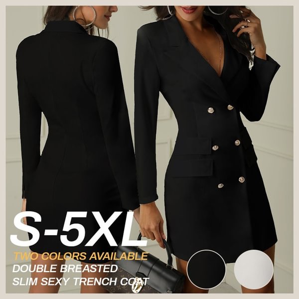 Women's Slim Solid Color Thin Dress Classic Jacket Double Breasted Blazer S-5Xl - Shop Trendy Women's Fashion | TeeYours