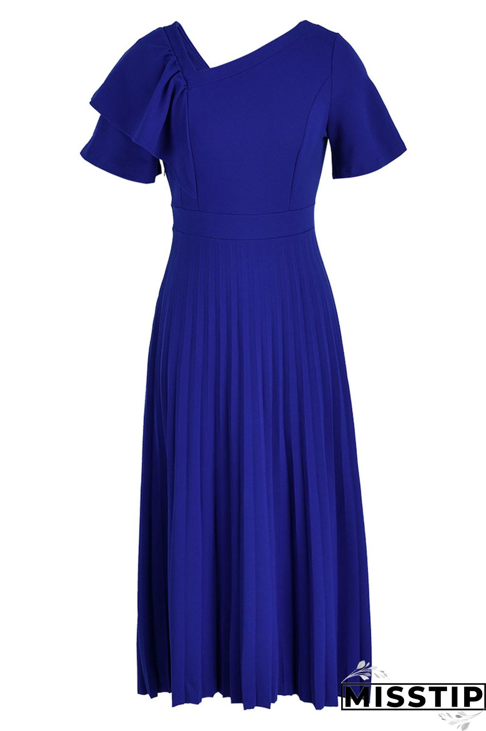 Green Casual Solid Patchwork Flounce Fold Asymmetrical Collar Straight Dresses