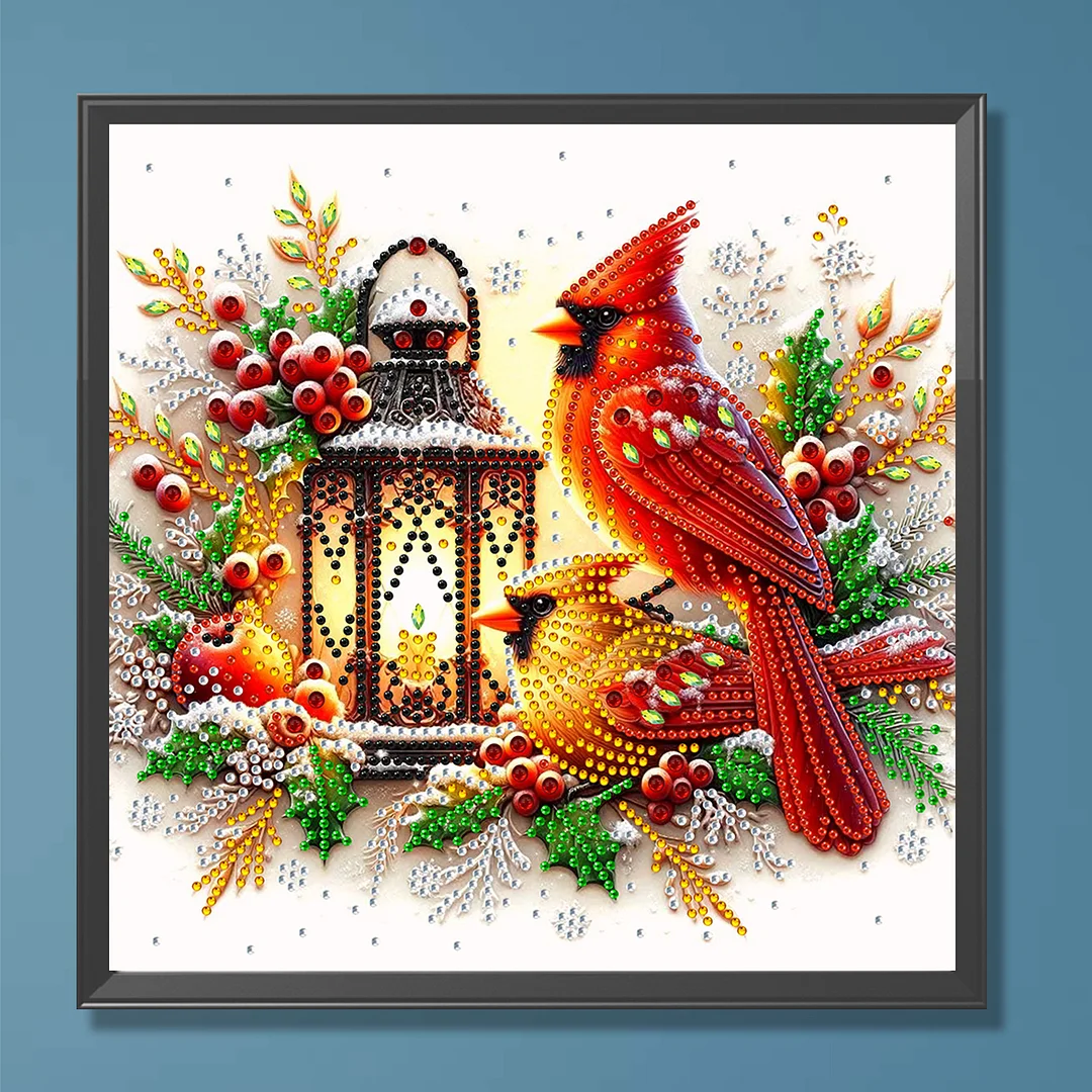 Cardinal Lantern - Partial Special Shaped Drill Diamond Painting Kits (Canvas|30*30cm)