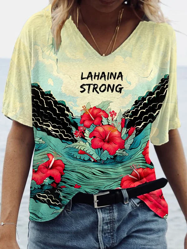 Women's Lahaina Strong Hibicus Casual T-Shirt.