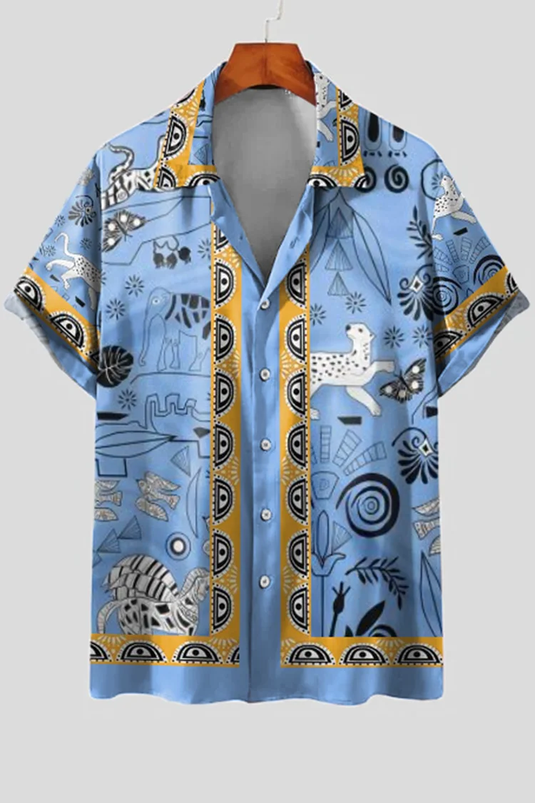 Blue Printed Short Sleeve Shirt