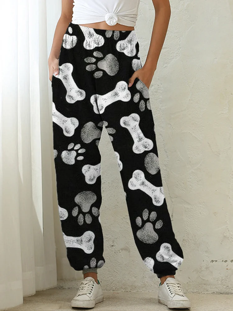 Vefave Dogs Lover Paws Print Comfy Sweatpants