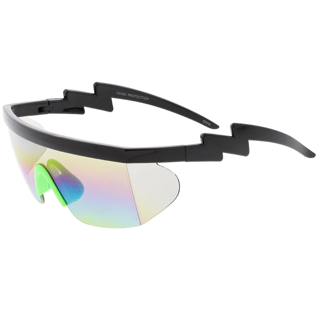 Oversize Semi Rimless Goggle Shield glasses Mirrored Lens 60mm