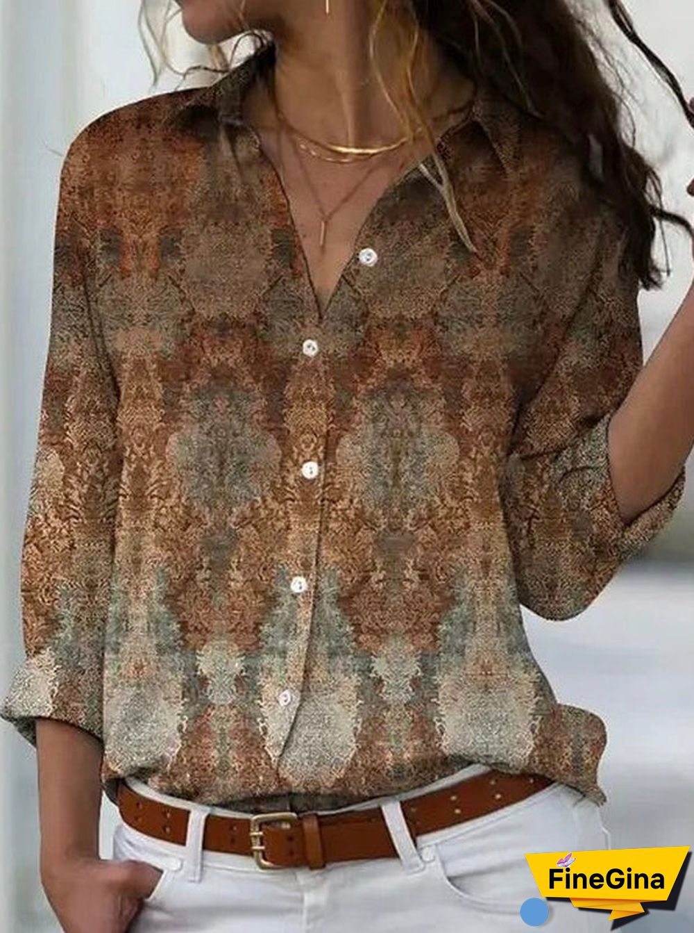 Khaki Print Collared Shirt