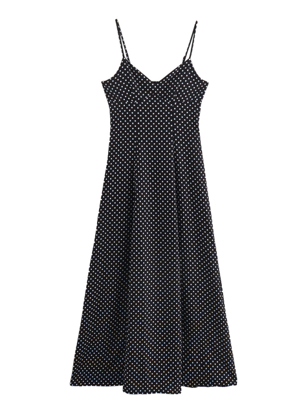 Mature Women Summer Fashion Polka Dot Print Suspender Dress