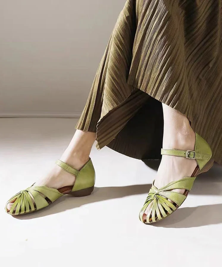 Stylish Green Cowhide Leather Cross Strap Splicing Sandals