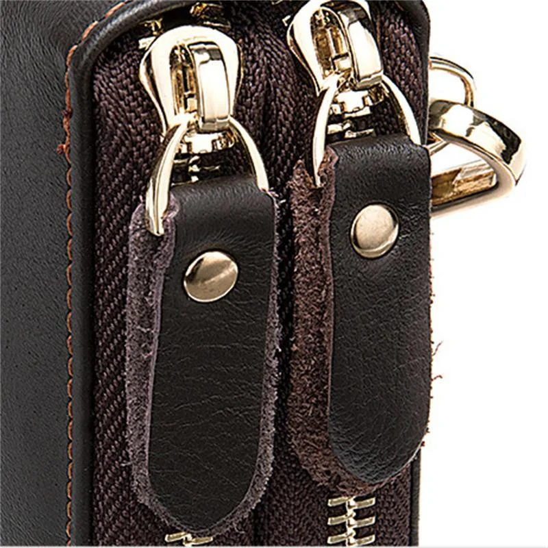 Men'S Simple Style Leather Zipper Retro Wallet