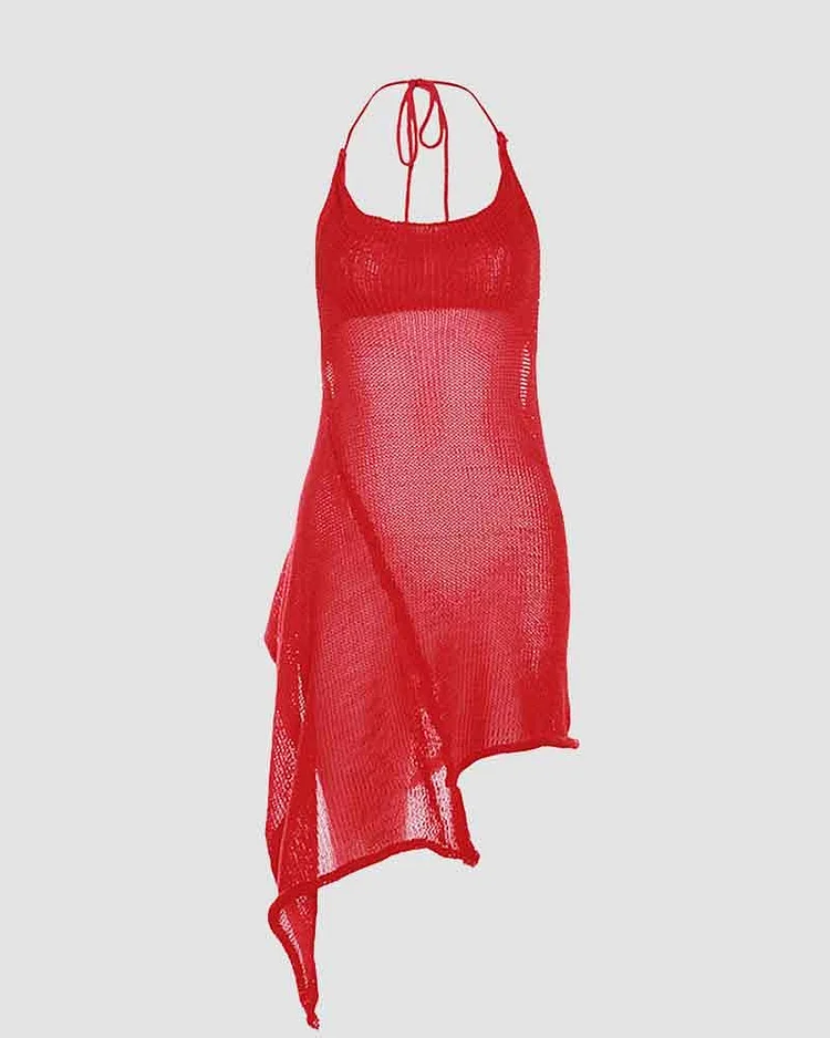 Scarlet Asymmetrical Crochet Maxi Dress