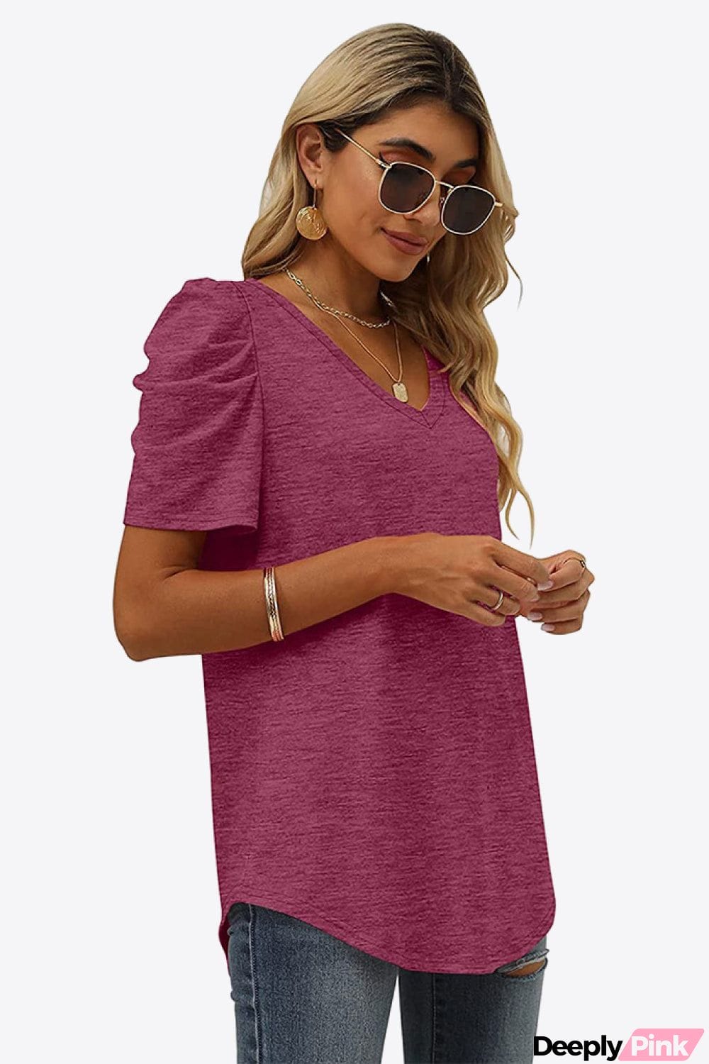 V-Neck Puff Sleeve Tee