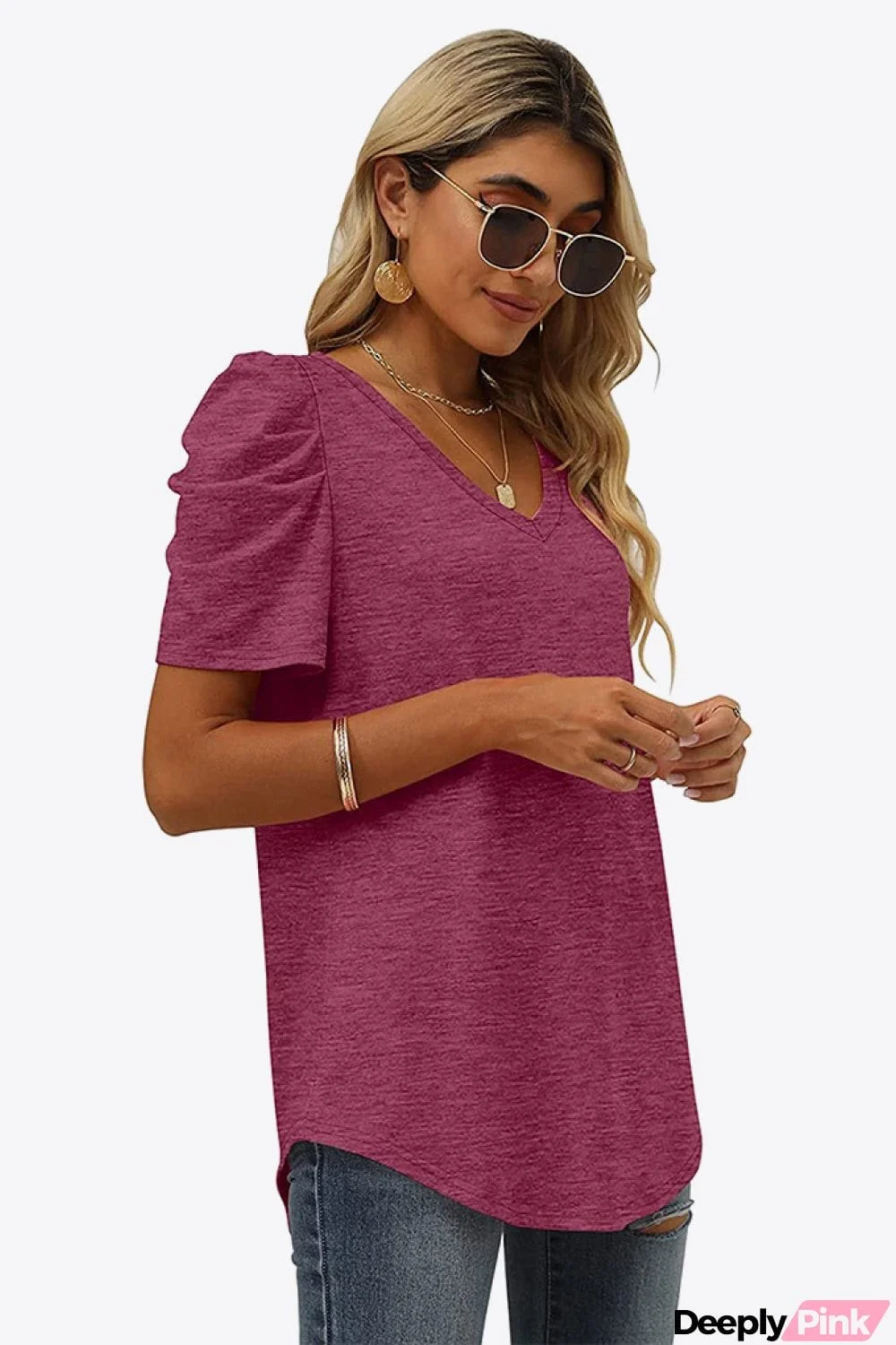 V-Neck Puff Sleeve Tee