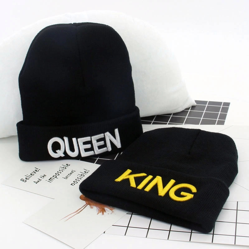 Domestic Explosions KING Embroidered Knitted Hat QUEEN Couple Winter Women’s Wool Hat