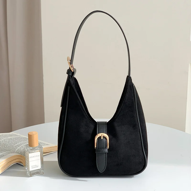 Mongw Mongw Design Frosted Anti-Velvet Underarm Bag Women's Senior Sense Autumn And Winter New French Retro Fashion Commuter Shoulder Bag