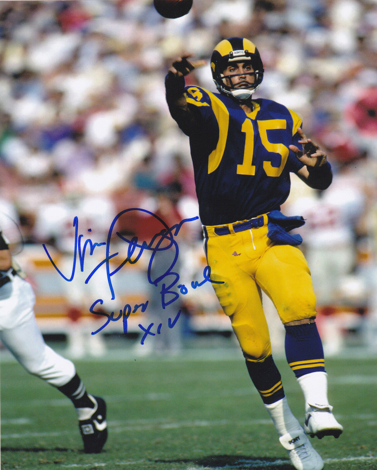 VINCE FERRAGAMO LOS ANGELES RAMS SUPER BOWL XIV ACTION SIGNED 8x10