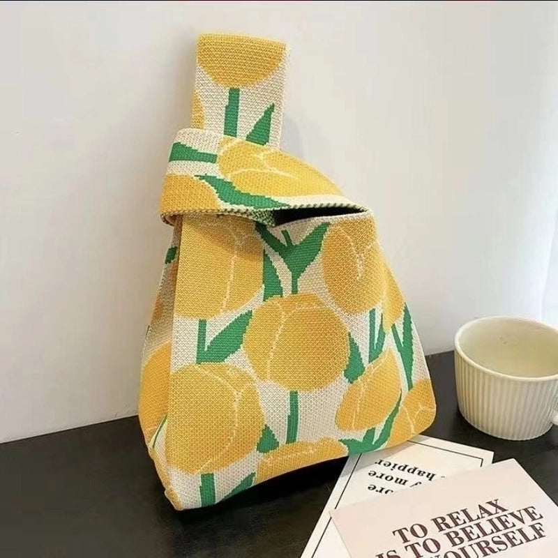 Women’s Medium Knit Letter Heart Shape Flower Cute Square Open Square Bag