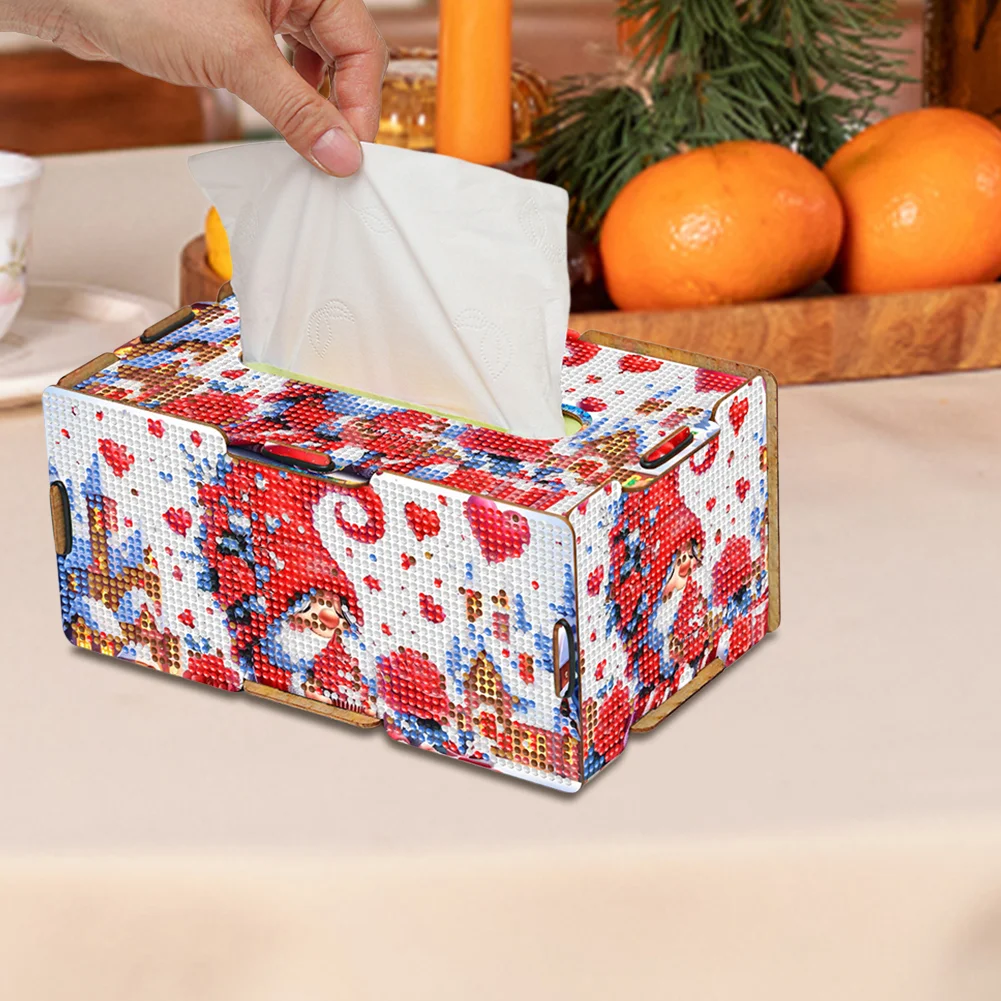 Valentine Gnome Diamond Painting Tissue Box Wood Diamond Art Tissue Storage Box