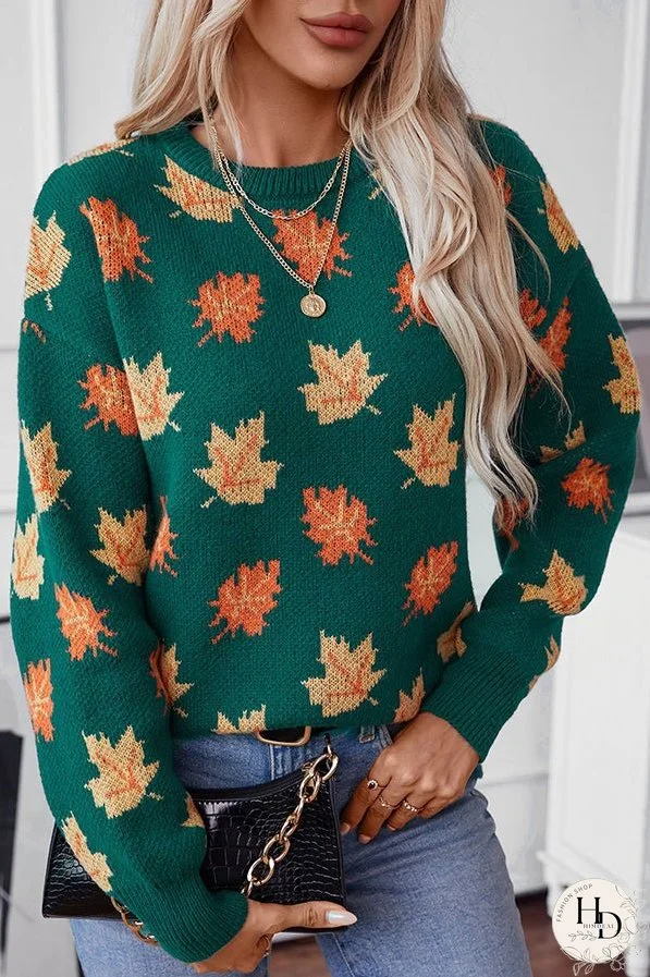 Maple Leaf Pattern Casual Loose Knitted Sweater