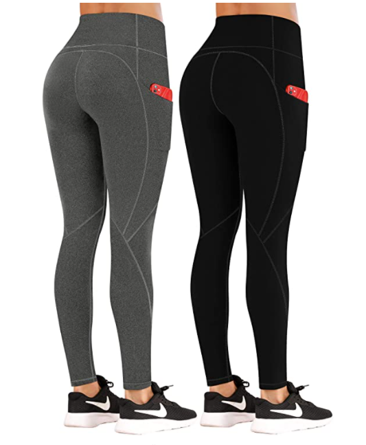 PHISOCKAT 2 Pack High Waist Yoga Pants with Pockets, Palestine