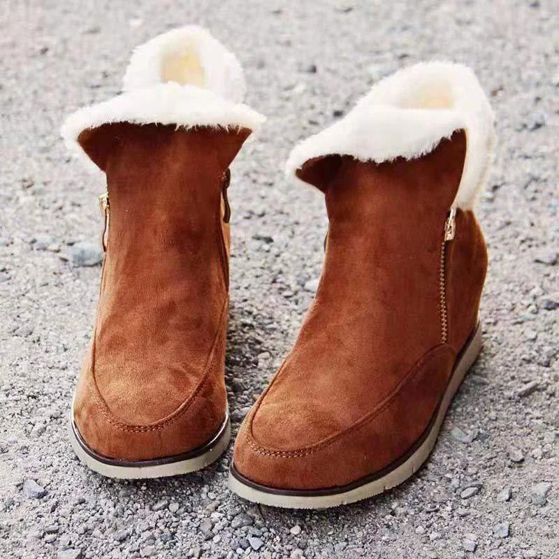 Round Toe Zipper Wedge Snow Boots