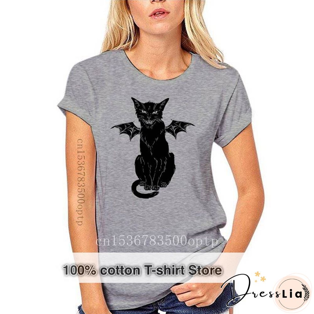 New Cotton T Shirt Funny Gothic Retro Devil Cat Artwork Print Short Sleeve Tops Tees Fashion Casual T Shirt Brand Clothing