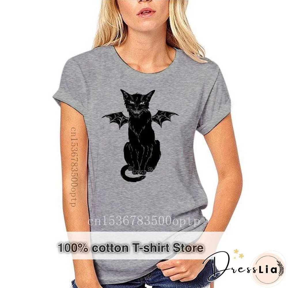 New Cotton T Shirt Funny Gothic Retro Devil Cat Artwork Print Short Sleeve Tops Tees Fashion Casual T Shirt Brand Clothing