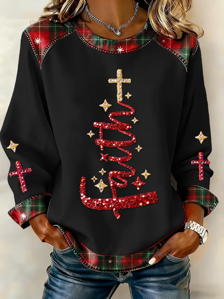 Women's Christmas Casual Patchwork Comfortable Sweatshirt2 wearshes
