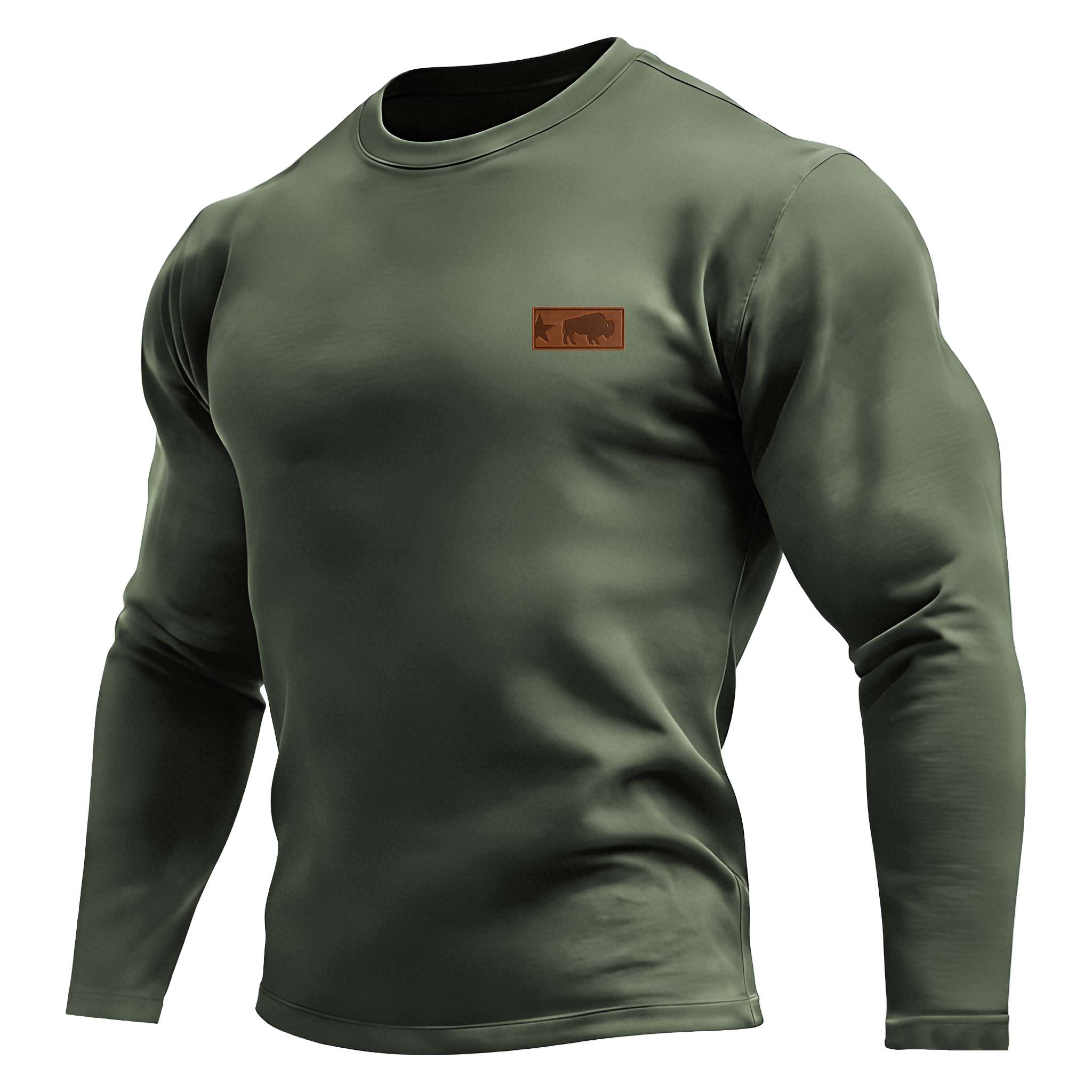 Men's Vintage Western Cowboy Solid Color Crew Neck Long Sleeve T-Shirt