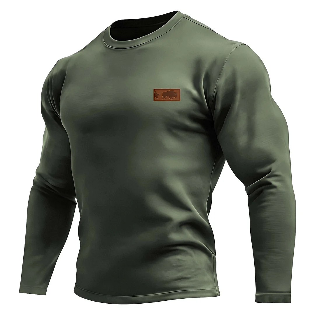 Men's Vintage Western Cowboy Solid Color Crew Neck Long Sleeve T-Shirt