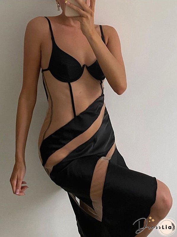Dresses Sling V-Neck Sheer Slim Fit Mesh Dress for Women