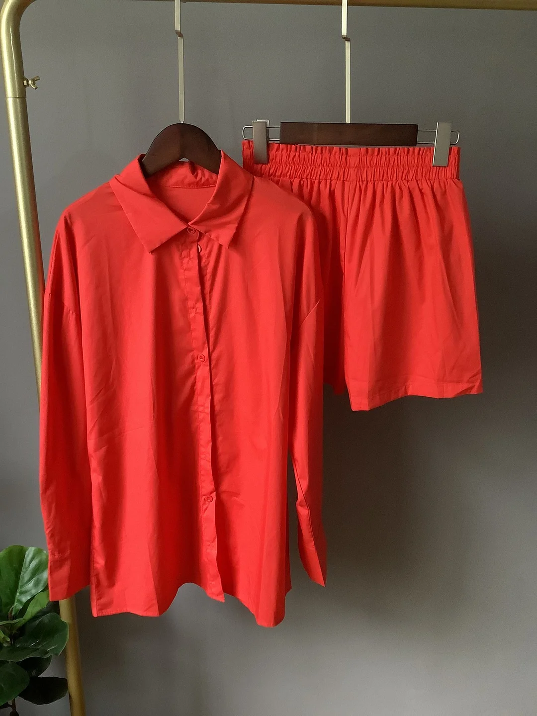 Bornladies Women Tracksuits Shirt with Mini Shorts 100% Cotton Two Pieces Sets Fashion Outfits Women Blouses Short Sets
