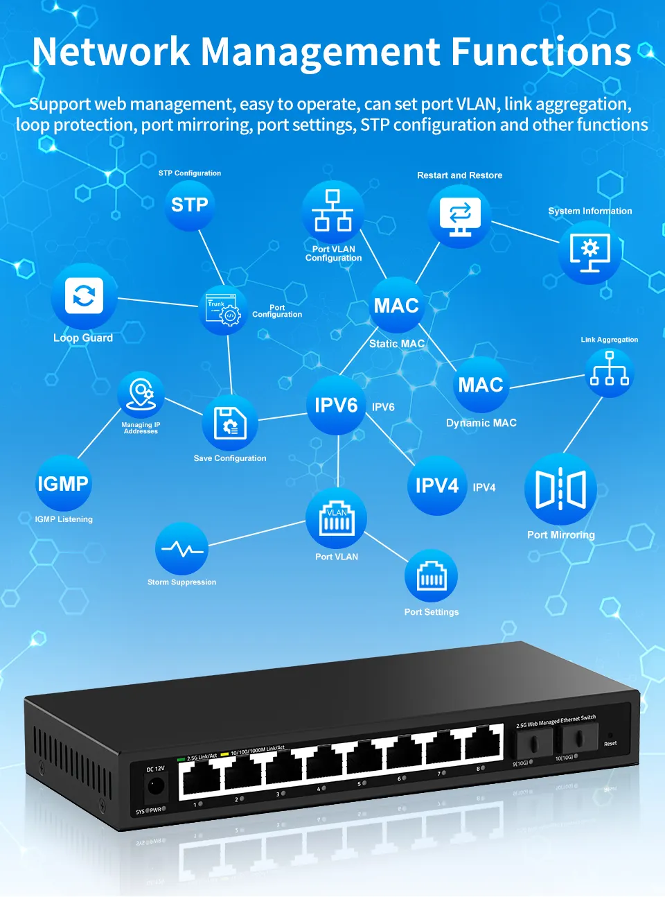 GoodTop 2.5G Web Managed Switch 8 Port 2.5Gb Network Switch with 2