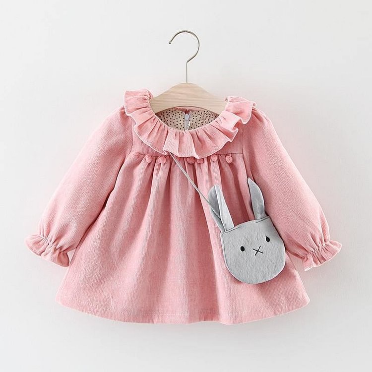 Melario Newborn Baby Dress Autumn Long Sleeve Girls Drees Solid Cotton Sweet Princess Dresses with Cute Bag Costume