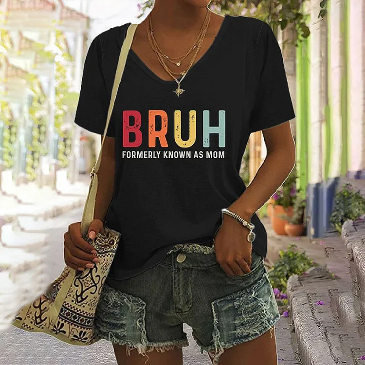 Comstylish Bruh Formerly Known As Mom Print Casual T-Shirt