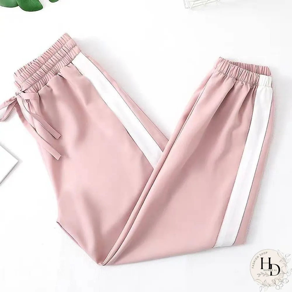 Womens Sport Pants-Spring Side Stripes-Casual Loose Chiffon-Elastic Waist Lantern