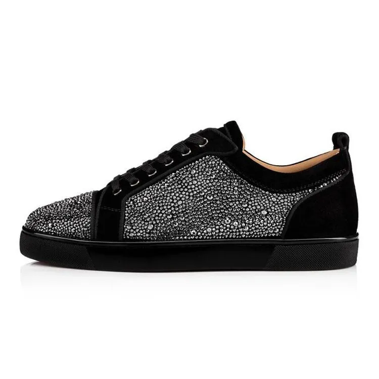 Gentleman's Prom Party Sneakers Shoes Red Bottom Round Toe Rhinestones Shoes-vocosishoes