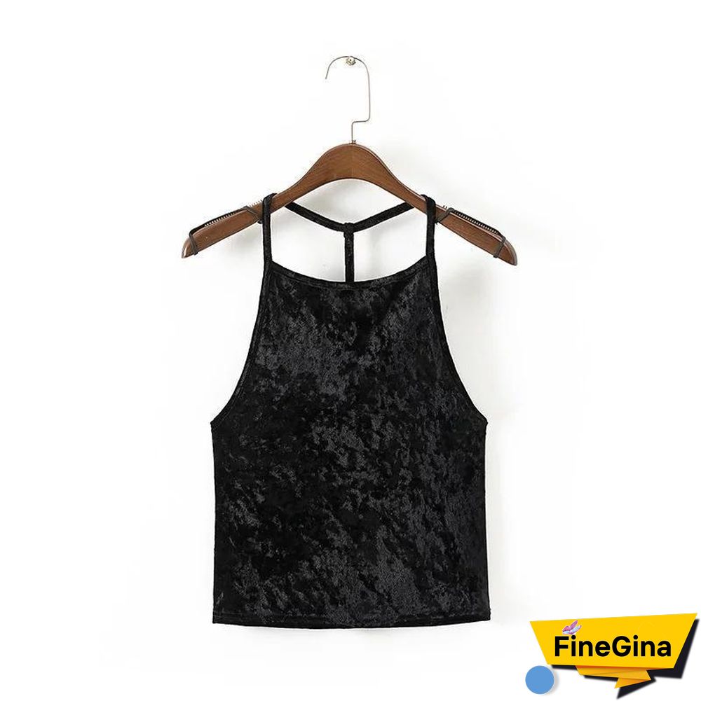 Sexy Halter Plain Velvet Vest