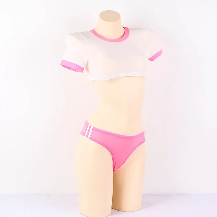 Sexy Lingerie Set Hot Japanese Style Anime Cosplay Costume Open Crotch Schoolgirl Uniform Cheer Leader Roleplay Pink Red Blue