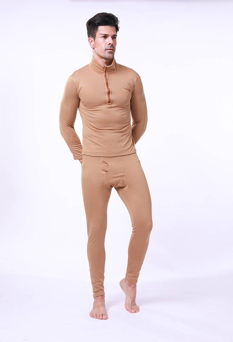 Pure Color Half-Zipper High-Neck Fleece Soft Thermal Underwear Sets Pure Color Half-Zipper High-Neck Fleece Soft Thermal Underwear Sets