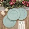 10 Pack | 9" Jade / Gold Scalloped Rim Plastic Dinner Plates, Disposable Party Plates
