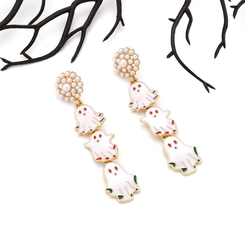 1 Pair Halloween Hip-Hop Funny Ghost Enamel Plating Inlay Alloy Artificial Pearls Drop Earrings