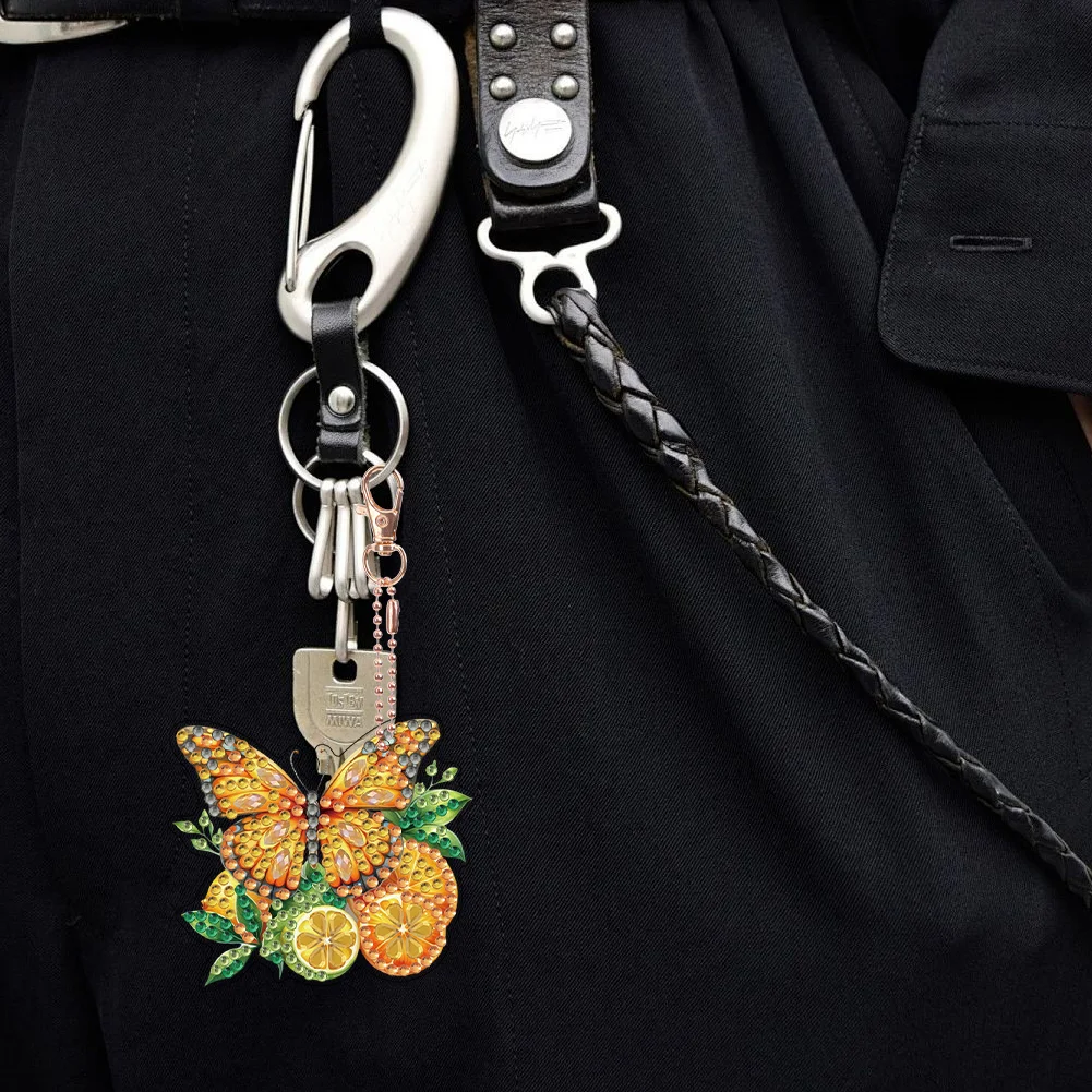 6Pcs Double Sided Special Shaped Butterfly Diamond Painting Keychain for Adults