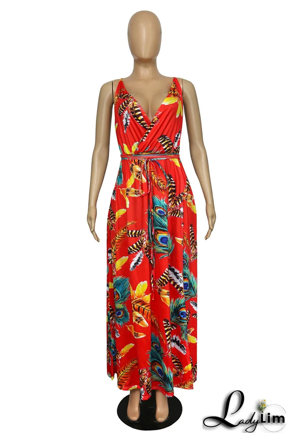 Black Fashion Sexy Plus Size Print Bandage Backless Slit Spaghetti Strap Long Dress