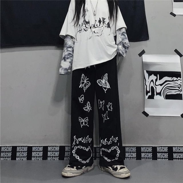 Vintage Wide Leg Pants Winter Fashion 2022 Harajuku Print Trousers Women Loose Casual Korean Style High Waist Pants - BlackFridayBuys