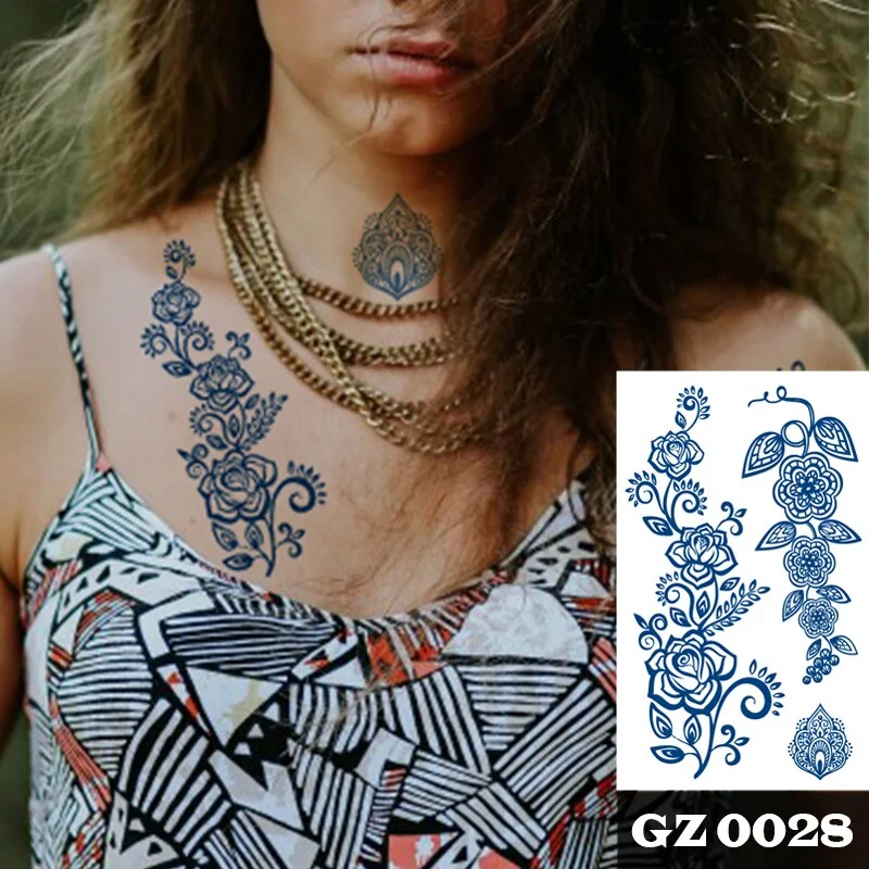Premium Waterproof Temporary Tattoos for Women Men,Lifelike fake Tattoo Long-Lasting 1-2 Weeks ,Dark Blue Semi Permanent Tattoos
