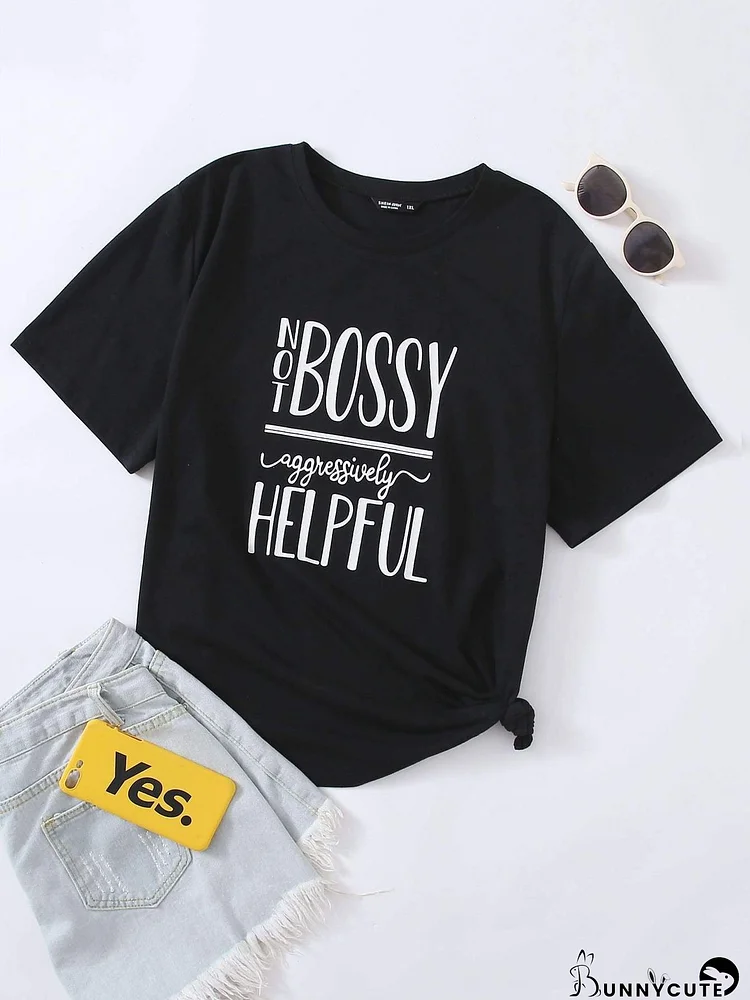 Plus Slogan Graphic Short Sleeve Tee for Women