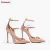 Leather Thin High Heels Hollow Double Adjustable Buckles Strappy Pumps Pointed Toe Women Stilettos 2024 New Summer Shoes Luxury