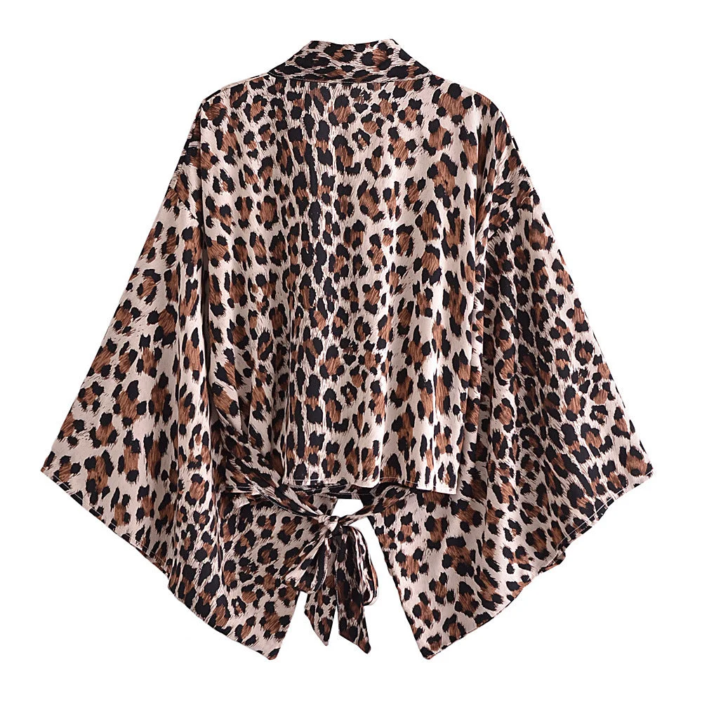 Brownm Print Collar Batwing Sleeve Bohemian Blouses