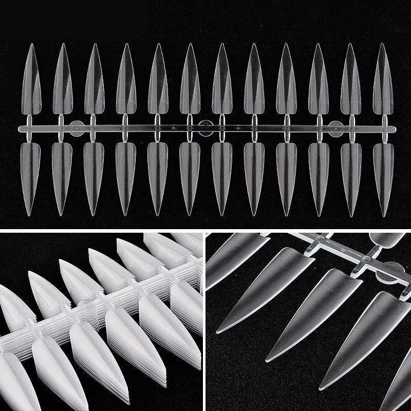 240Pcs False Nails Long Cuspidal Stiletto Nail Tips Clear Black French Salon Acrylic Artificial Fake Nail Display Practice Tools