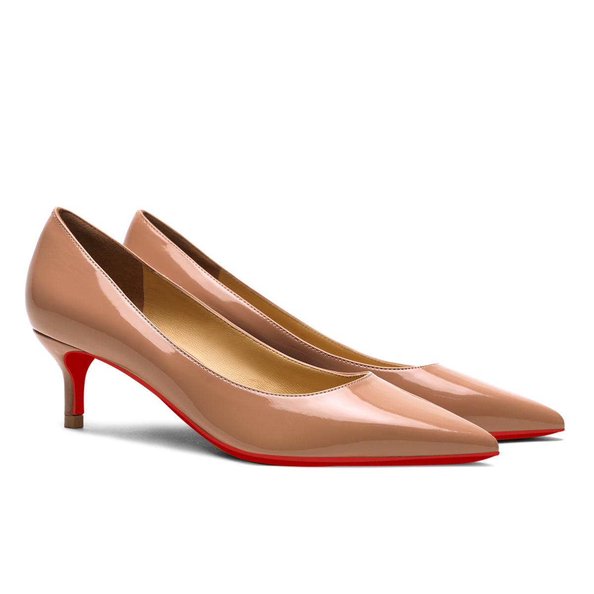 50mm Women's Low Heel Kittens Pointed Toe Casual Slip On Patent Red Bottoms Pumps-vocosishoes