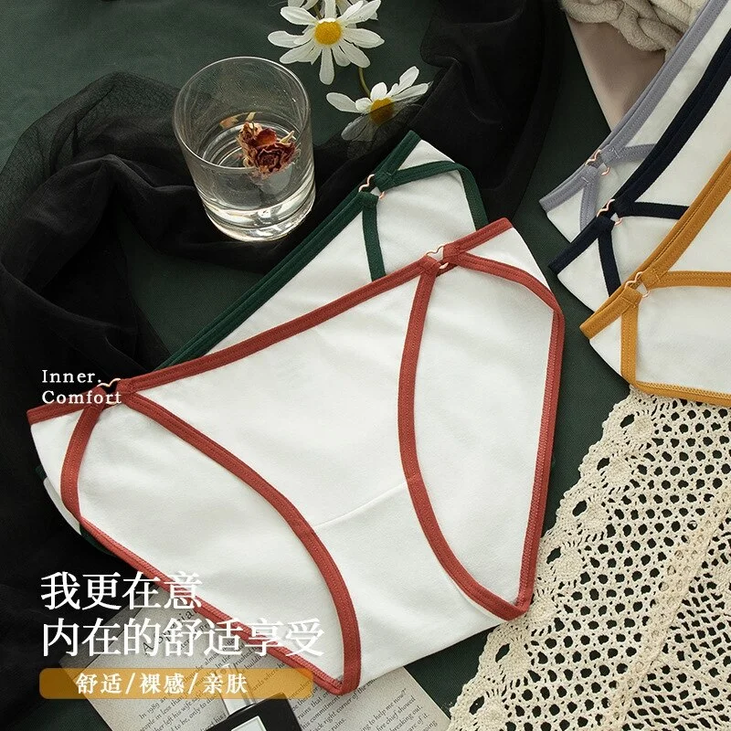 Billionm pure cotton underwear girl low waist white seamless breathable simple dress solid color buttocks T-pants ladies underwear